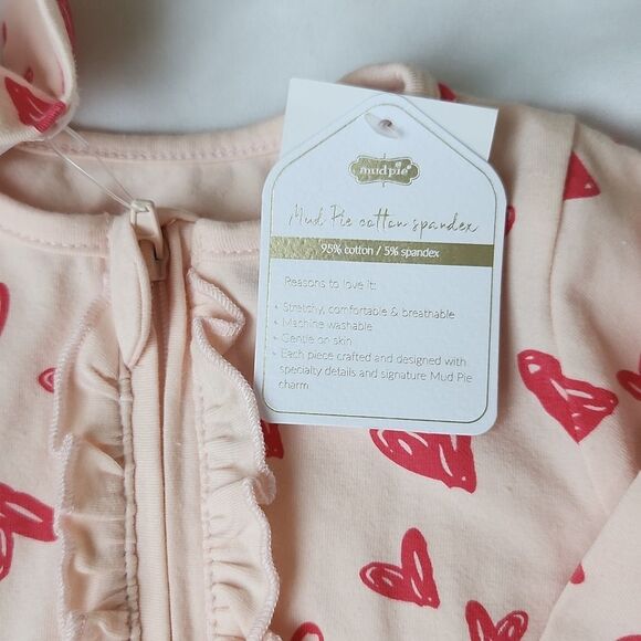 Mudpie heart cotton footie with headband - Picture 3 of 5